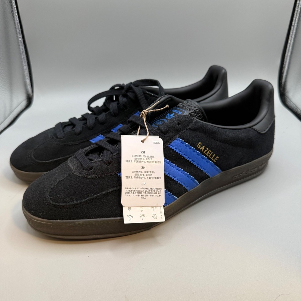 Adidas Gazelle Indoor Mens Core Black Blue Gum Sneakers JQ2692 Size 10.5 US